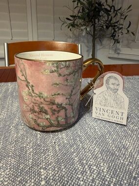Almond Blossom Pink Ceramic Mug with Gold Handle